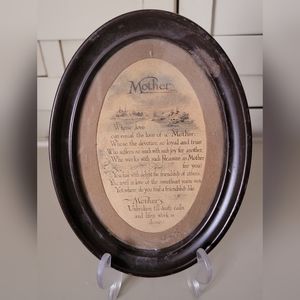 VINTAGE  OVAL METAL TIN Framed  VERSE MOTTO MOTHER